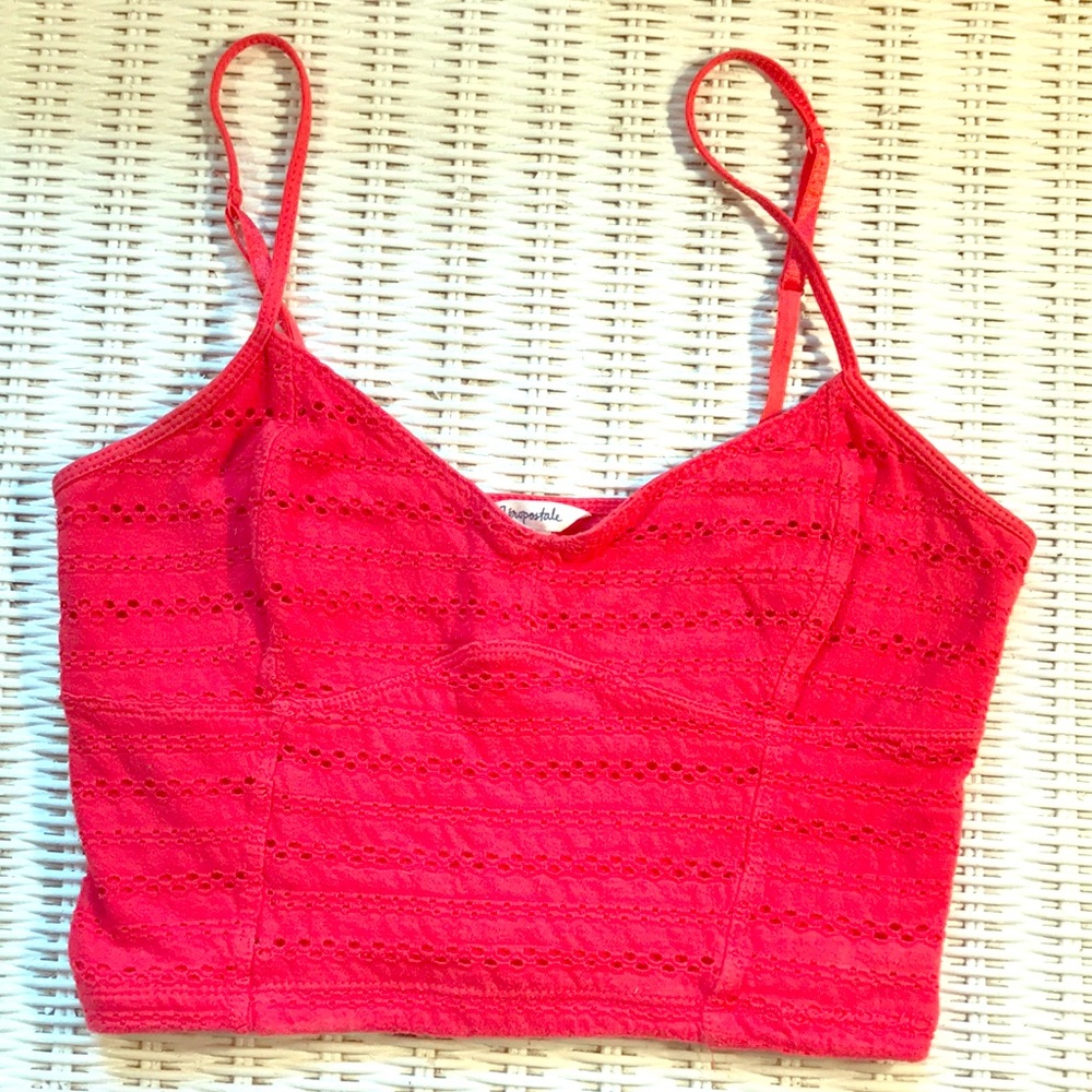 Off red spaghetti strap crop top
